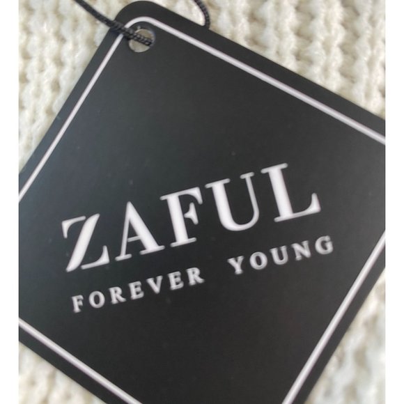 Zaful NWT Womens Blue, Tan, and White Twisted Front Sweater Size M Colorblock - Picture 4 of 10